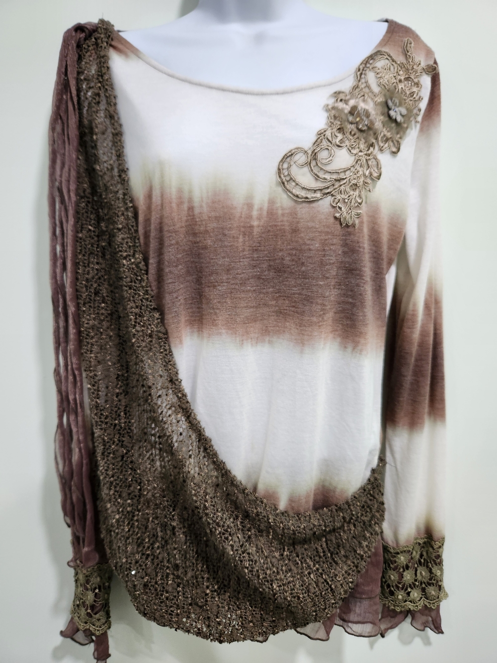 Brown Ombre Long-Sleeve Embellished Women's Top